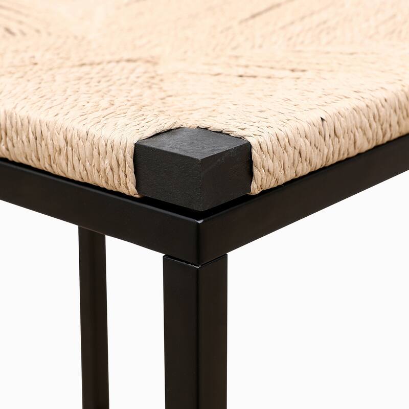 Set of 2 Backless Bar Stools, Paper Rope Backless/Water Hyacinth Backless