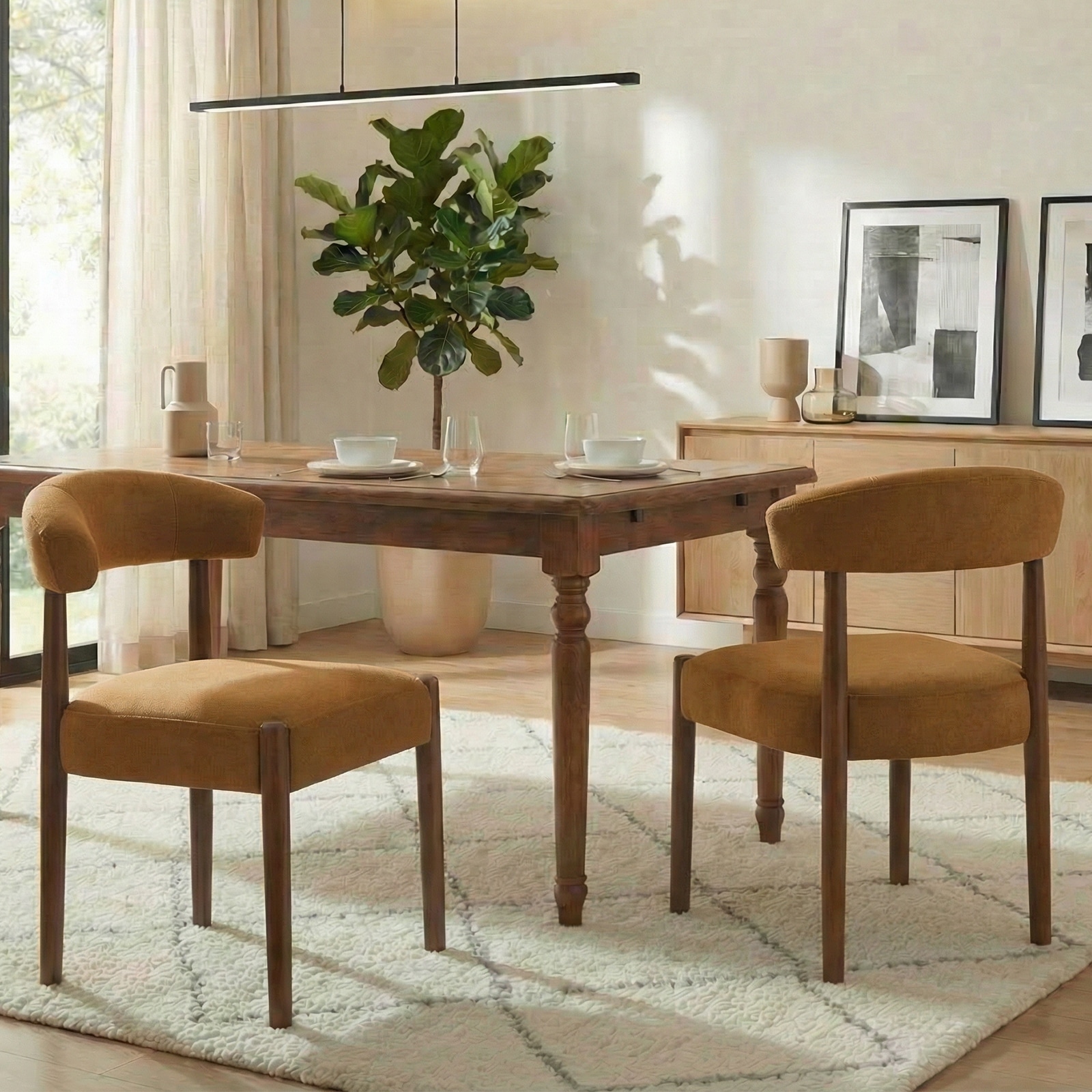 Wooden Dining Chairs Modern Upholstered Dining Room Chairs with Walnut Wood Legs