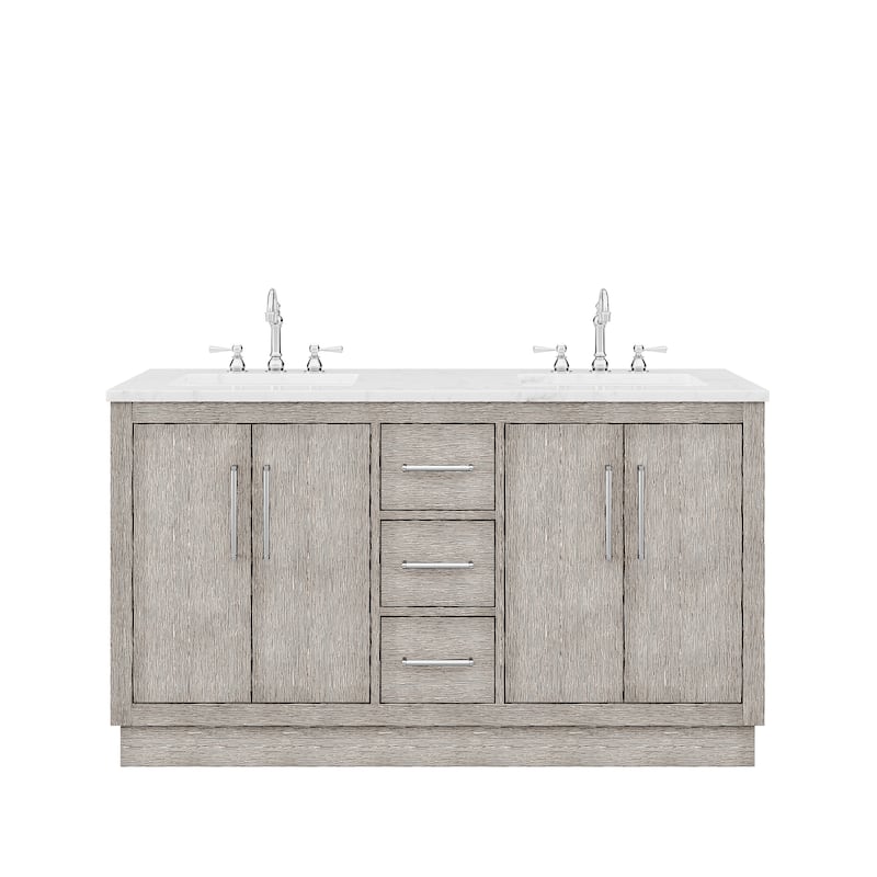 Hugo Carrara White Marble Countertop Vanity in Grey Oak