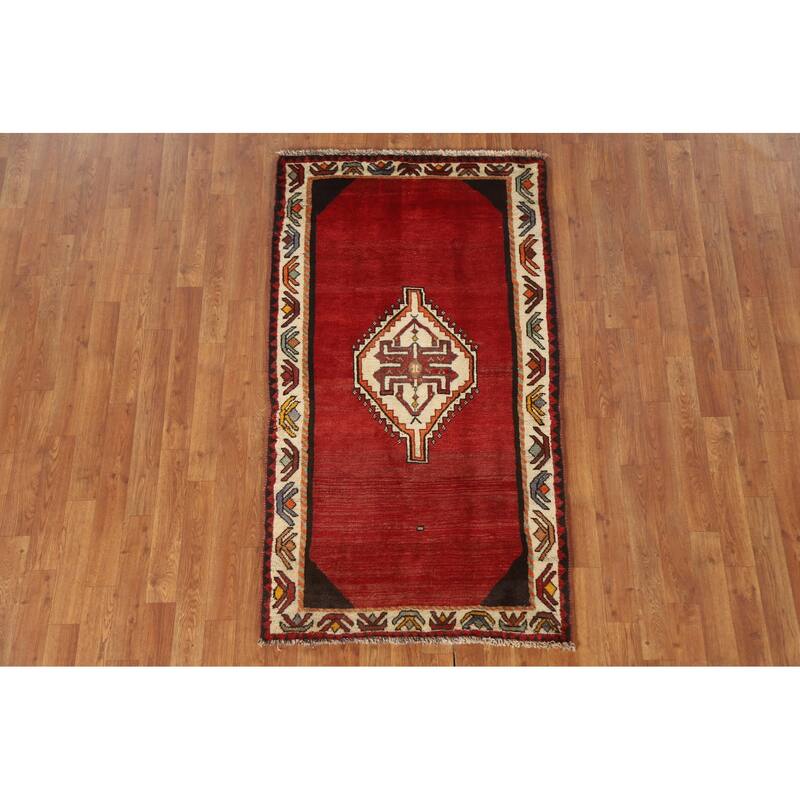 Geometric Red Shiraz Persian Vintage Area Rug Handmade Wool Carpet - 3'0"x 5'3"