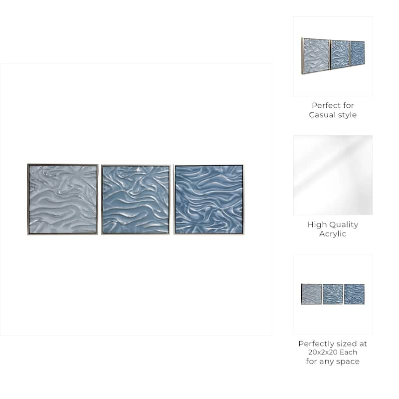 Canvas Art Wall Decor Textured Coastal Design (Set of 3) - 20" Silver