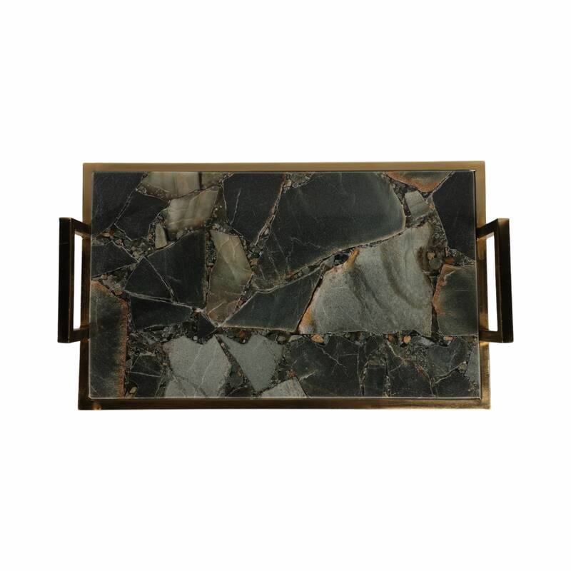 Decorative Agate Accent Tray - Home Decor - 23", Green & Gold