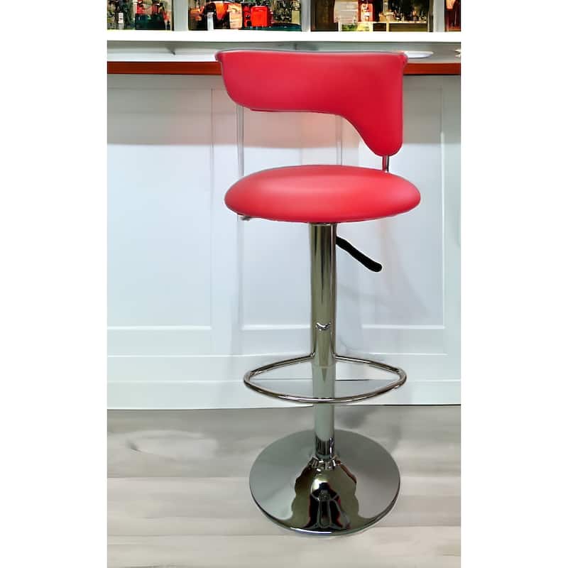 HomeRoots Red and Silver Faux Leather and Metal Low Back Adjustable Height Bar Chair - Adjustable - Single - Red