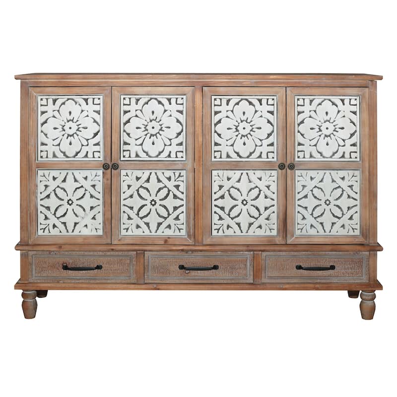 Wood Accent Cabinet with 4 Doors, Sideboard Buffet with Adjustable Shelves, Storage Cabinet with 3 Drawers