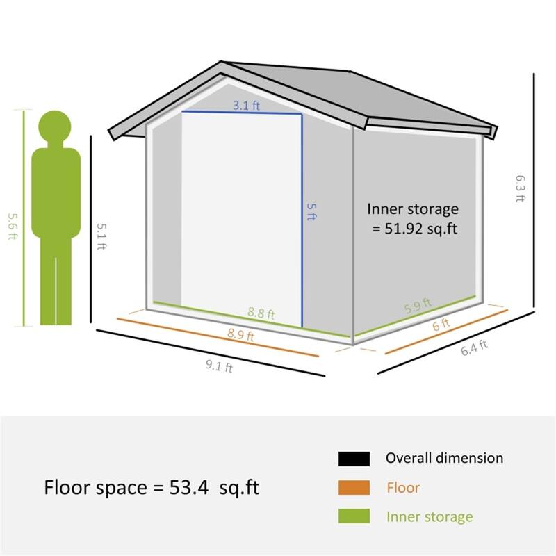 Large Galvanized Steel Garden Storage Shed with Sloped Roof and Ventilation Dark Gray 109 Inch - 109" L x 76.75" W x 75.5" H