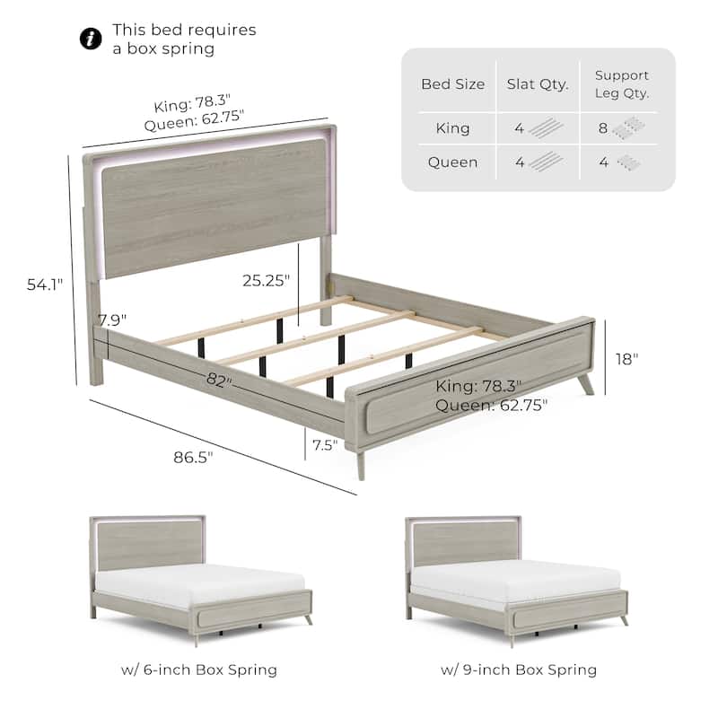 Furniture of America Thalia Modern Grey Wood Panel Bed with LED on Headboard