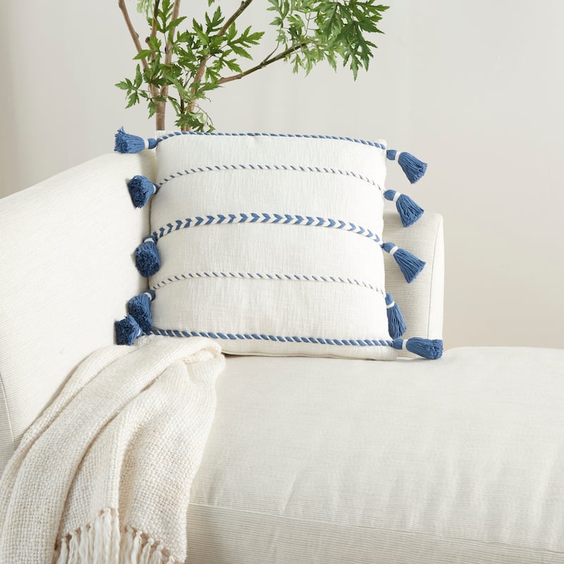 Mina Victory Life Styles Farmhouse Casual Stripe Tassel Fringe Throw Pillow