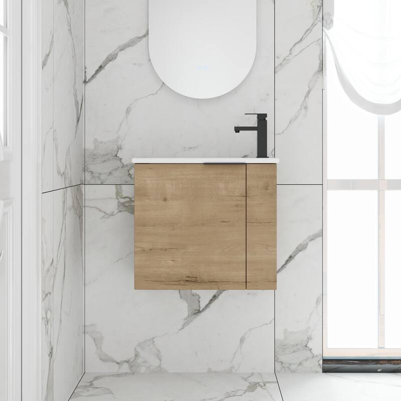 ARTCHIRLY 22" Bathroom Vanity with Ceramic Sink, Floating Bathroom Vanity with Soft Close Door - Imitative Oak - 22''W×13''D×19.7''H
