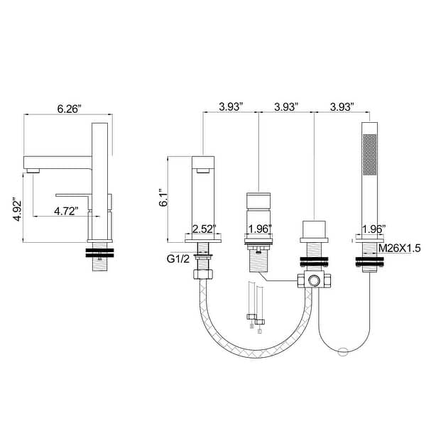 4Piece Deck Mounted Bathroom Tub Faucet Set with Handheld Shower Valve
