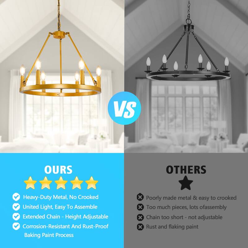 6/12-Light Wagon Wheel Farmhouse Chandelier