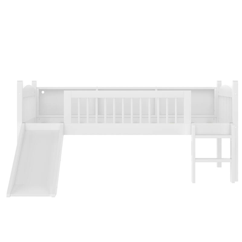 Twin XL Loft Bed with Storage Shelves, LED Lights & Guardrails