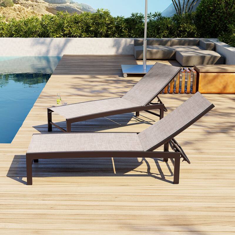 VredHom Outdoor Aluminum Adjustable Chaise Lounge Chairs (Set of 2) - 60.4 in L * 24.6 in W * 16.1/40.8 in H