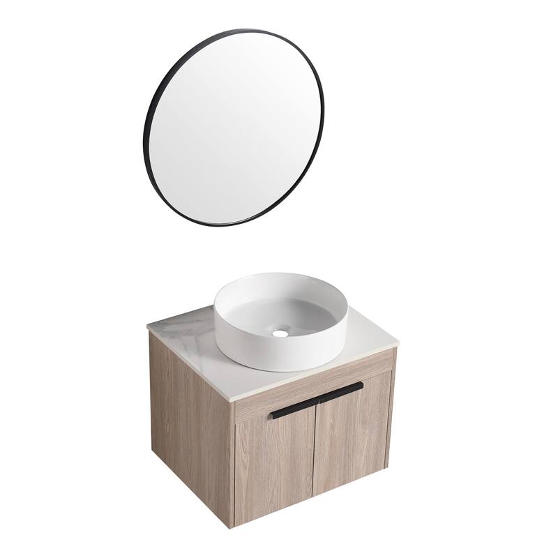 Compact 24-Inch Bathroom Vanity Cabinet with Premium Hardwood Construction, No Ceramic Basin - 23.6in L Plywood - 23.6in L White Oak
