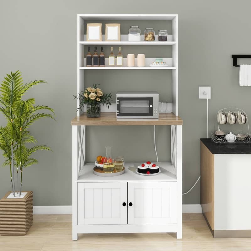 Moasis 5 Tier Kitchen Bakers Rack with Storage Shelves Microwave Oven Stand Kitchen Shelf Organizer - White
