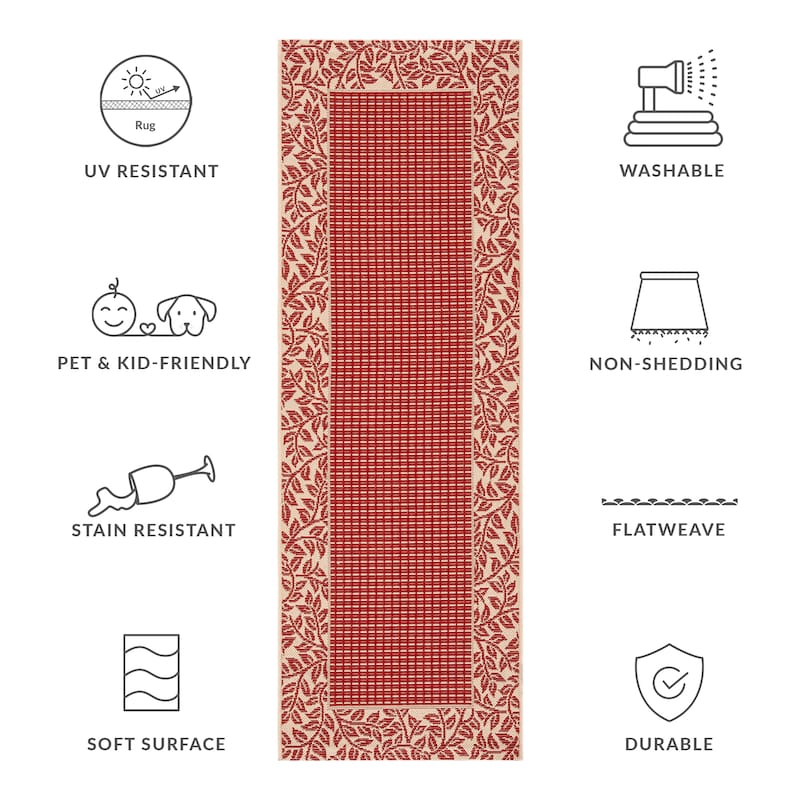 SAFAVIEH Courtyard Adorata Indoor /Outdoor Waterproof Backyard Patio Rug - 2'3" x 6'7" Runner - Red/Natural