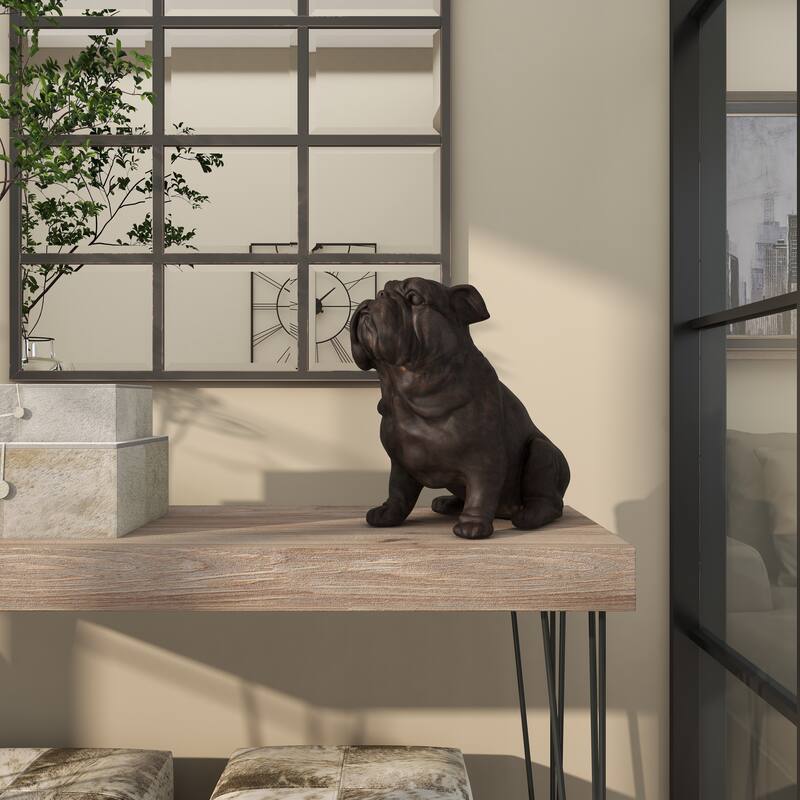 Brown Polystone Distressed Sitting Bulldog Sculpture
