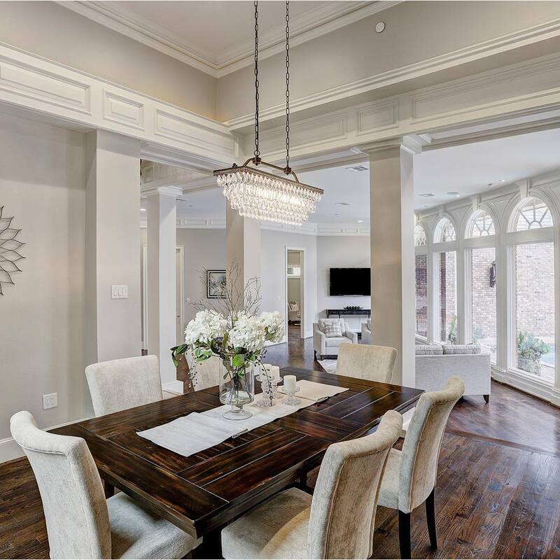 Antique Bronze 4-Light Rectangular Kitchen Island Lighting with Crystal Hanging - Antique Bronze