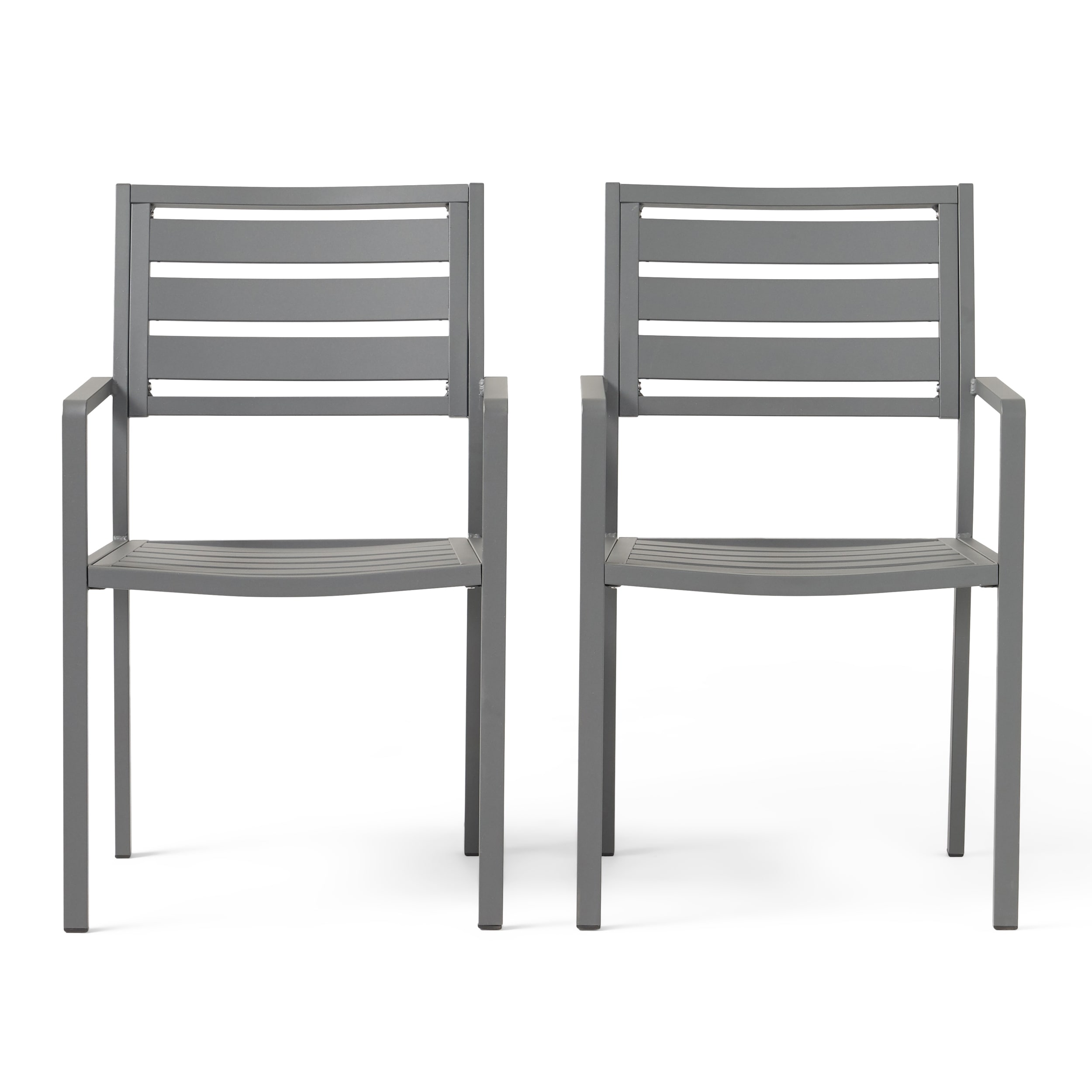 Outdoor Modern Aluminum Dining Chair (Set Of 2), Gun Metal Gray