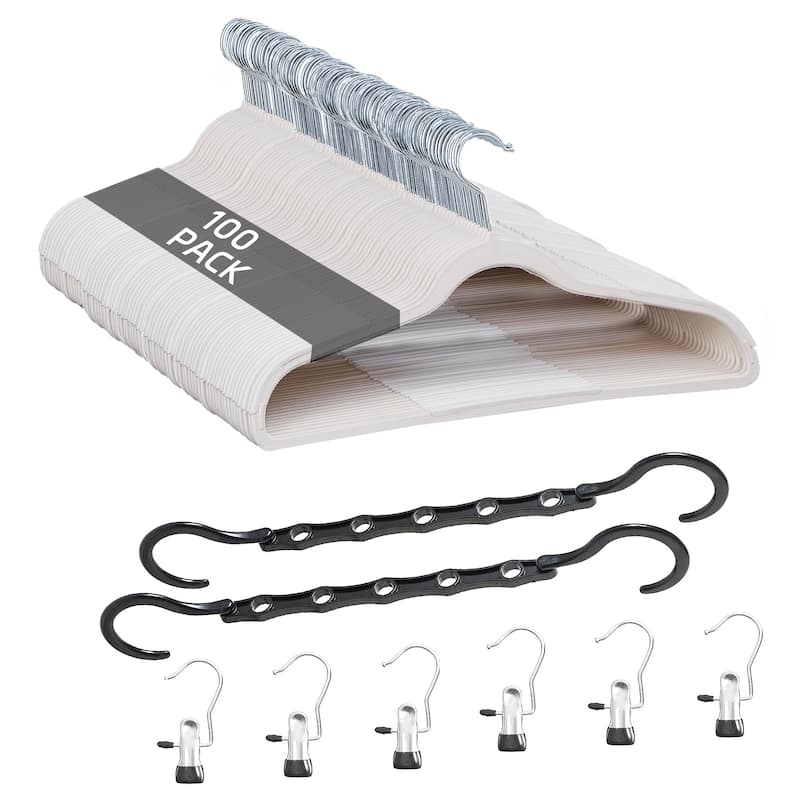 100 Pack Clothes Hangers Plastic Coat Hangers Non-Slip Space-Saving Swivel Hook