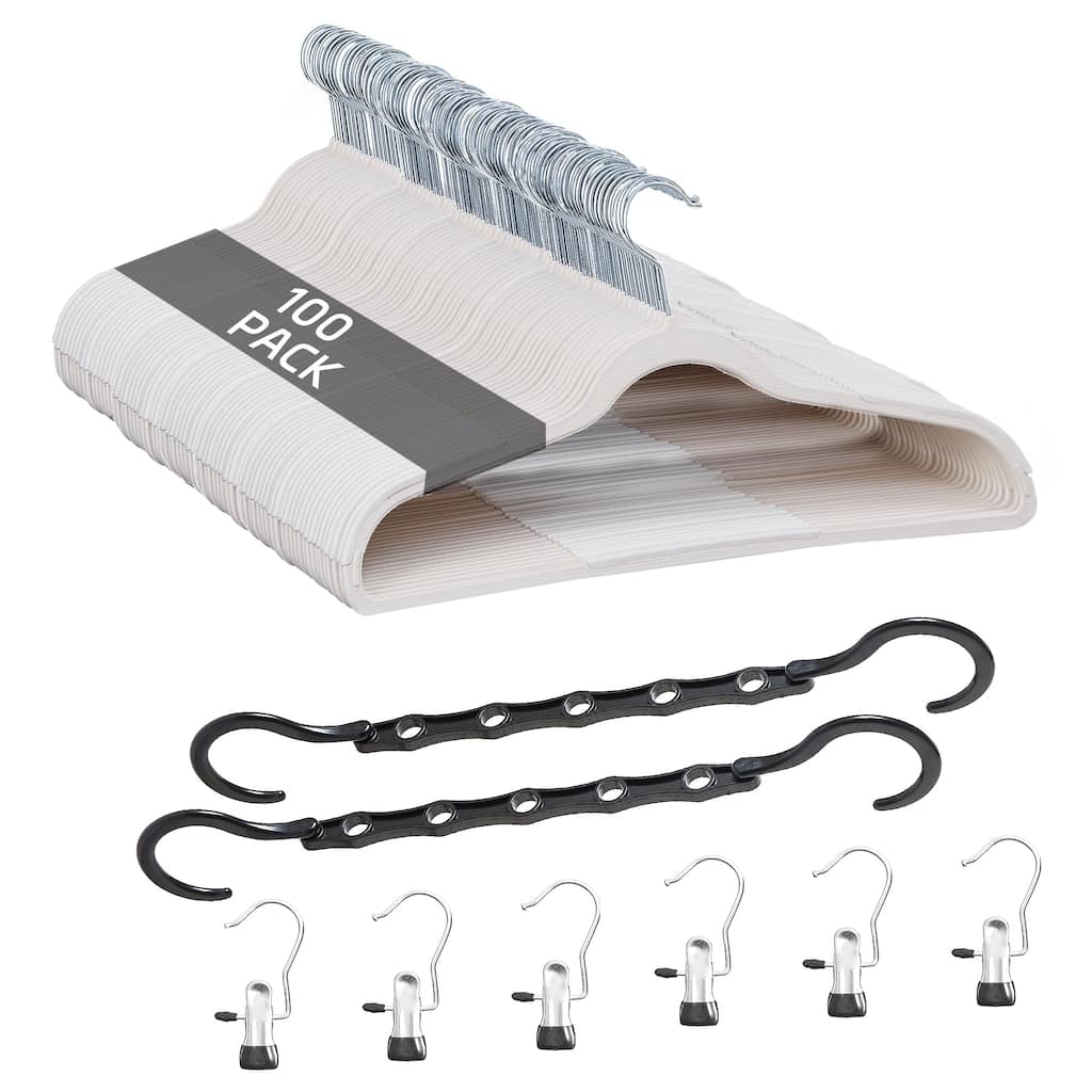 100 Pack Clothes Hangers Plastic Coat Hangers Non-Slip Space-Saving Swivel Hook