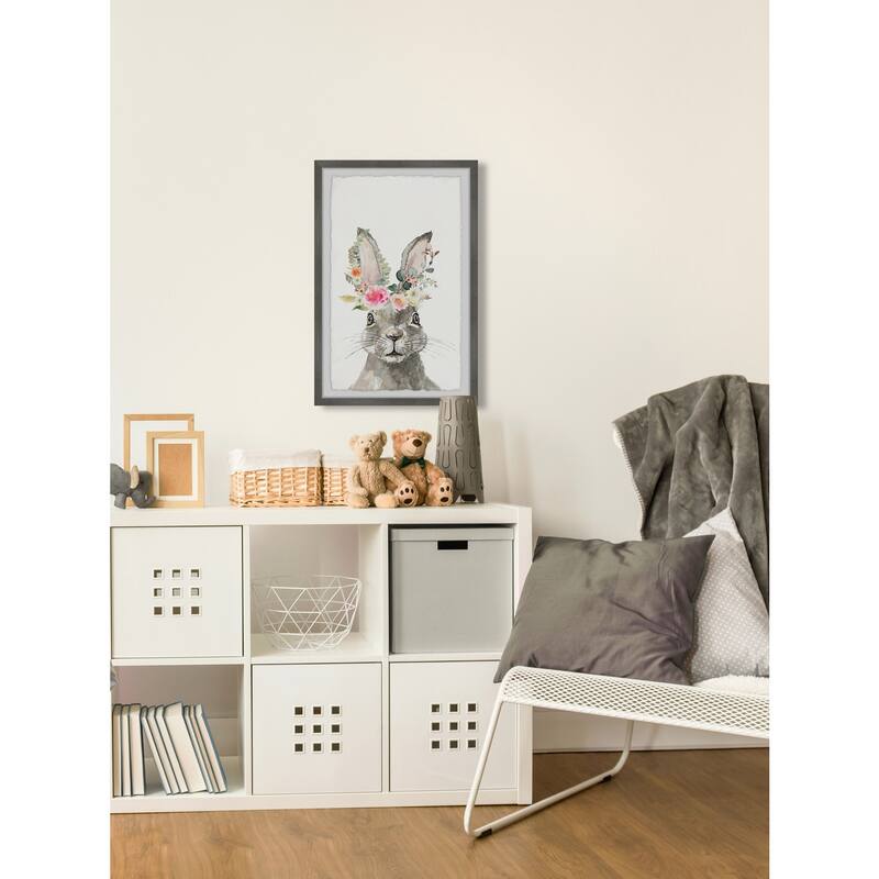 Floral Hare Painting Print - Framed Wall Art for Home Decor - Cute Animal Artwork