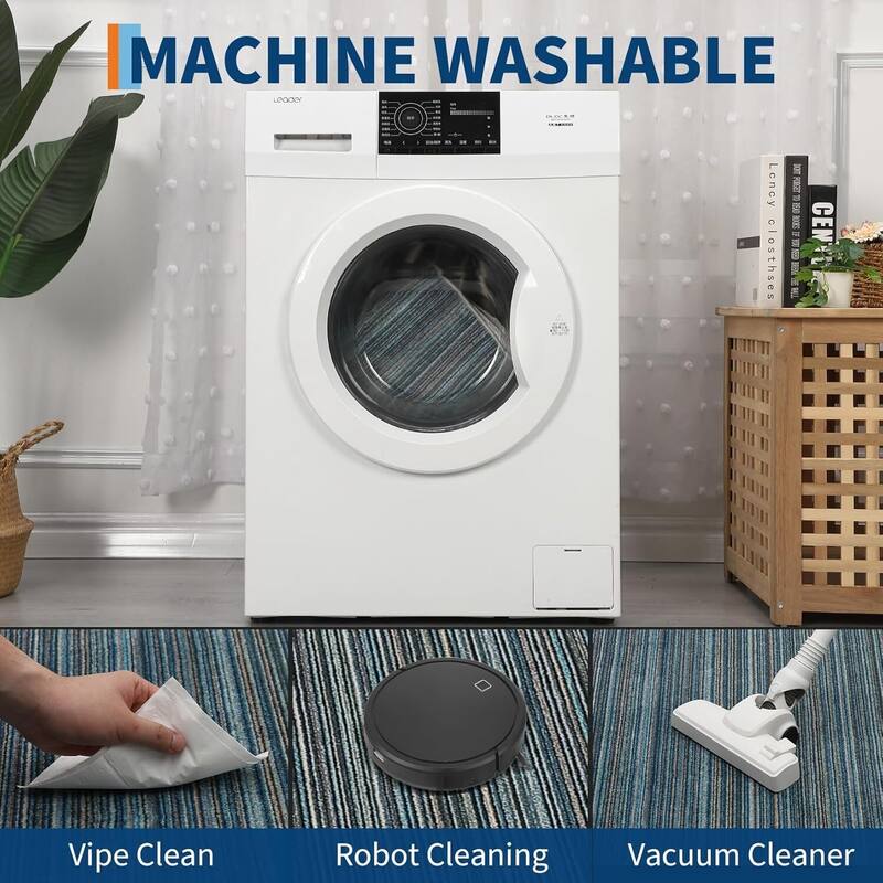 Modern Stripe Machine Washable Area Rug for Bedroom, Living Room, Blue - 1'6" x 2'6"