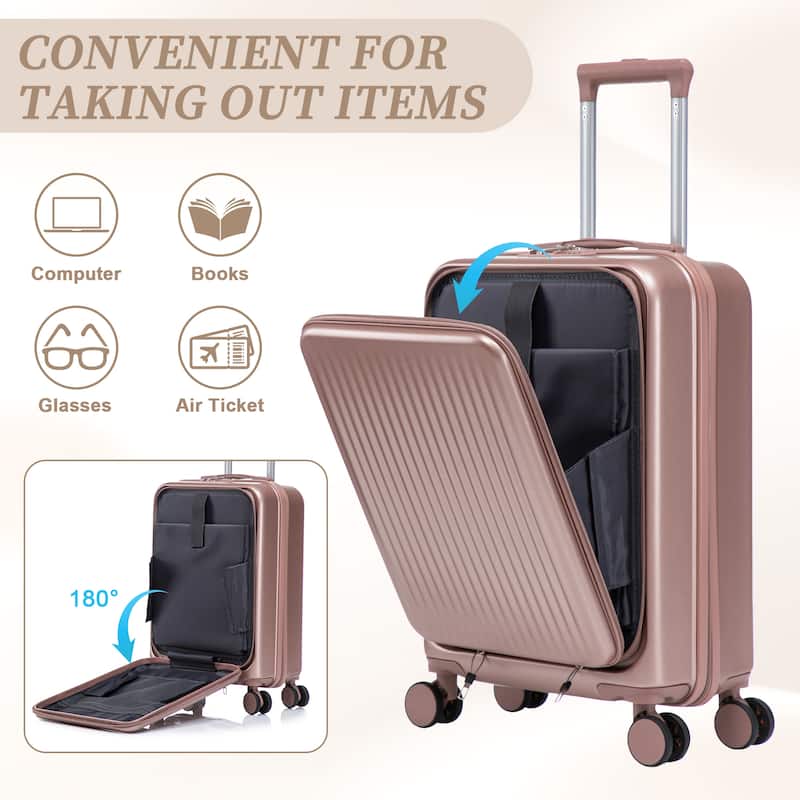 14"/20" 2 pcs/set in ABS Spinner Wheel Luggage, with Combination Lock and Front Opening Design, 14" Cosmetic Case