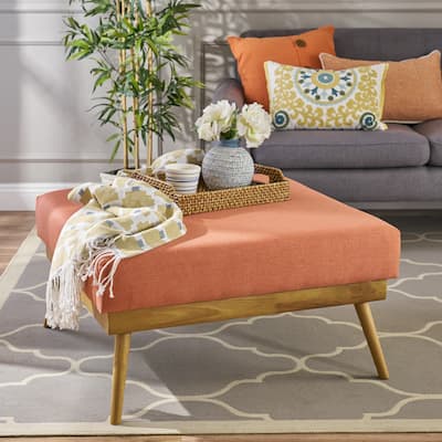 33" Large Square Ottoman Coffee Table, Upholstered Footrest Ottoman with Wood Farmhouse, for Living Room