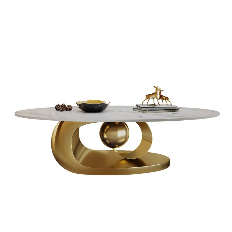Marble Coffee Table with Sculptural Stainless Steel Base