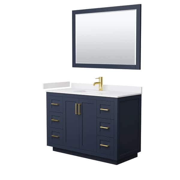 slide 2 of 100, Miranda Single Vanity Set, Cultured Marble Top, 46-Inch Mirror 48-Inch Single - Dark Blue, Gold Trim, White Cultured Marble Top