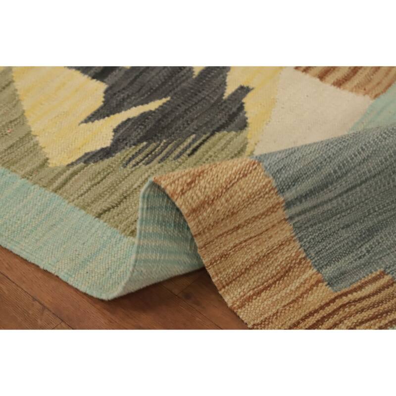 Hand Woven Oriental 100% Wool Carpet Southwestern Modern Multi-Colored Kilim Area Rug - 4' 0'' X 2' 1''