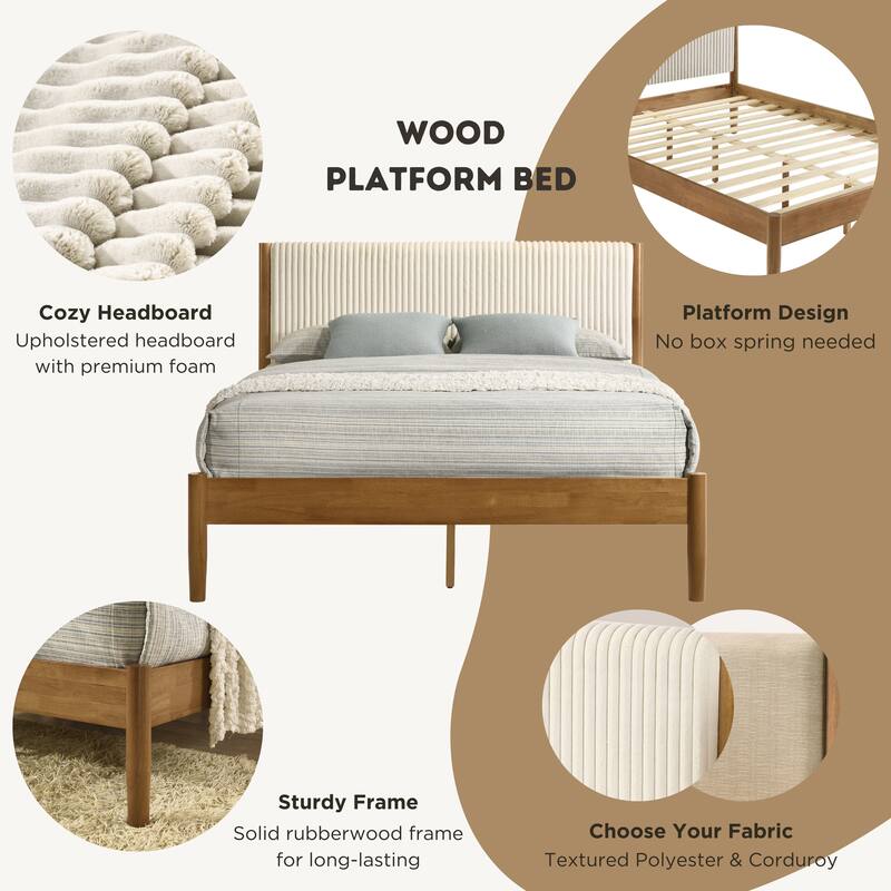 Roundhill Furniture Vichy 5-Piece Rattan Bedroom Set with Upholstered Queen Bed, Chest, Dresser, Mirror, and 2 Nightstands