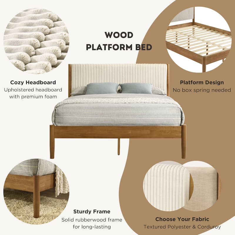 Roundhill Furniture Vichy Platform Bed, Light Walnut, Queen