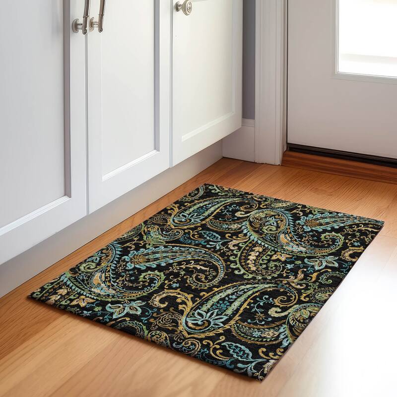 Premium Washable Super Soft Traditional Paisley Mayfield Rug - Black - 1' 8" x 2' 6" - Rectangle