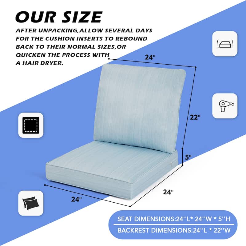 24 x 22 in. 2-Piece Deep Seating Outdoor Lounge Chair Cushions