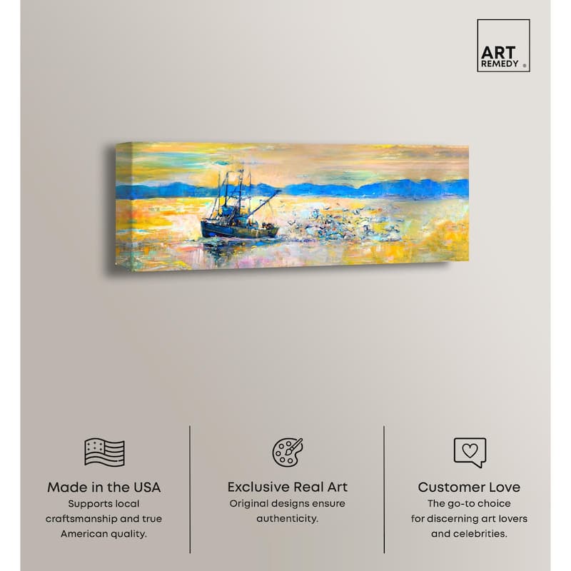 Fresh Catch Boat Panoramic Canvas by Art Remedy, Gallery Wrapped