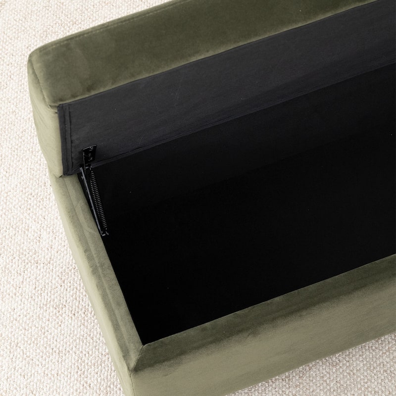 60" Wide Mid-Century Velvet Storage Bench With Solid Wood Base