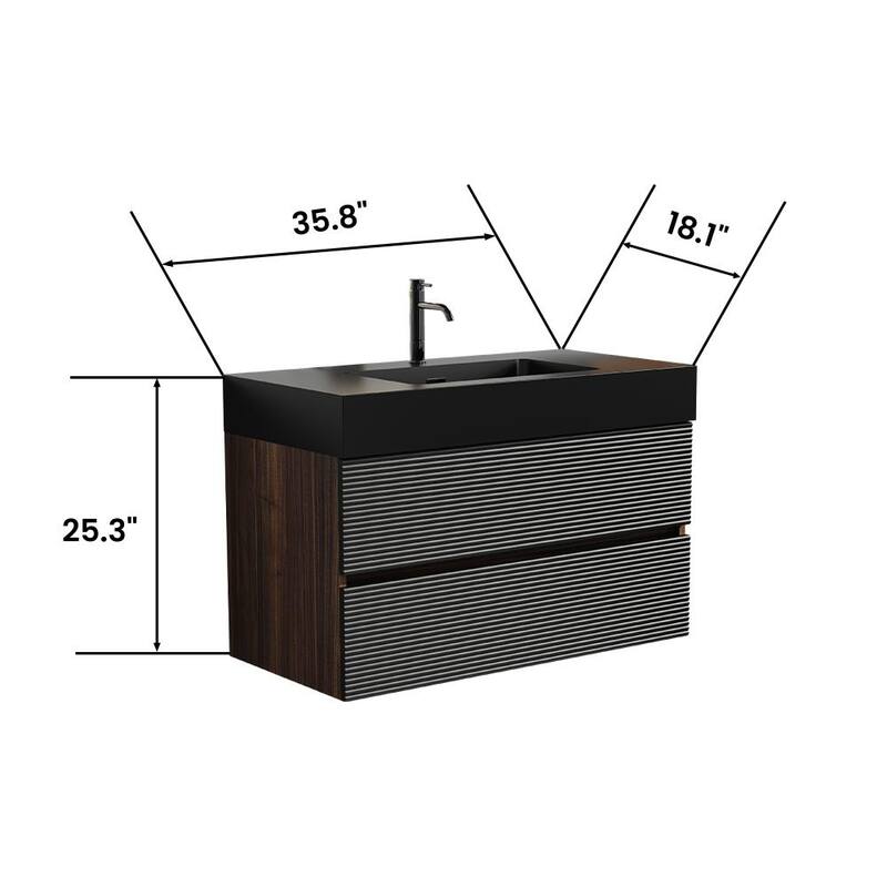 Wall Mounted Bathroom Vanity with Solid Surface Sink and Soft Drawers