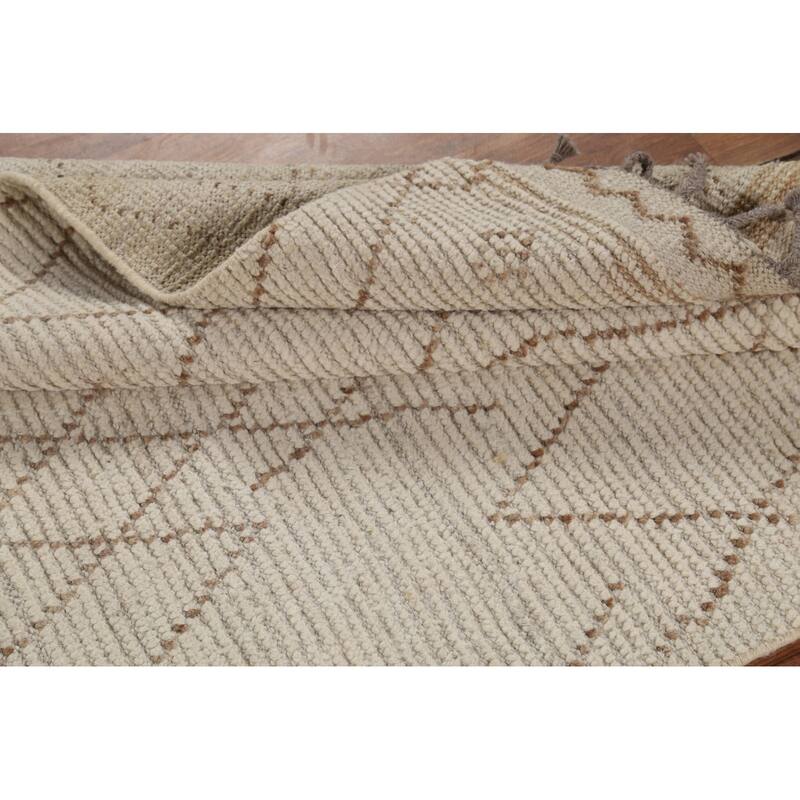 Ivory Striped Moroccan Oriental Runner Rug Handmade Wool Carpet - 3'11"x 13'0"