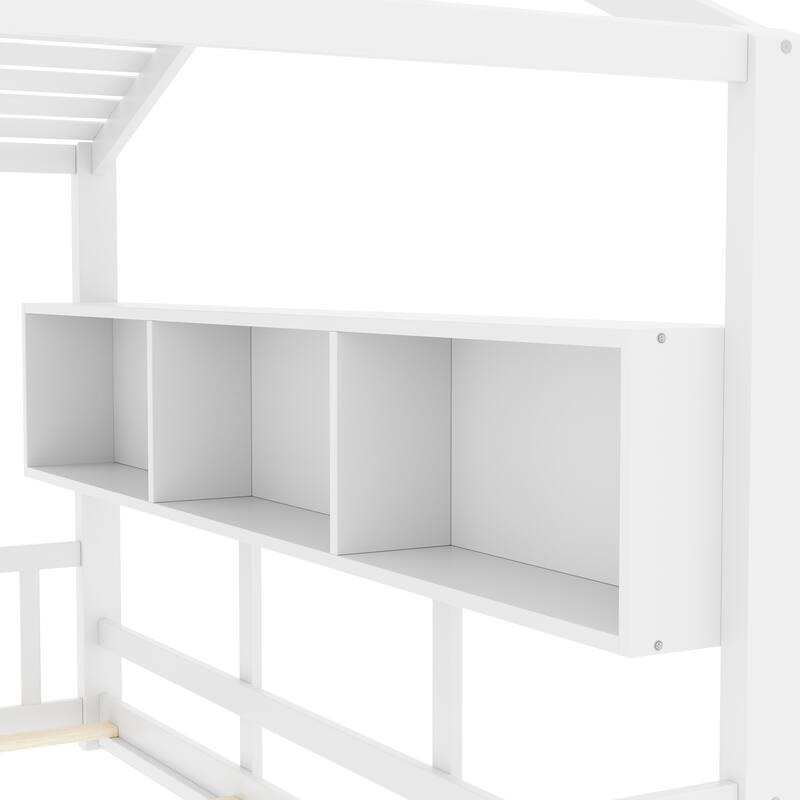Floor House Bed with Roof & Storage Shelf by Harper&Bright Designs