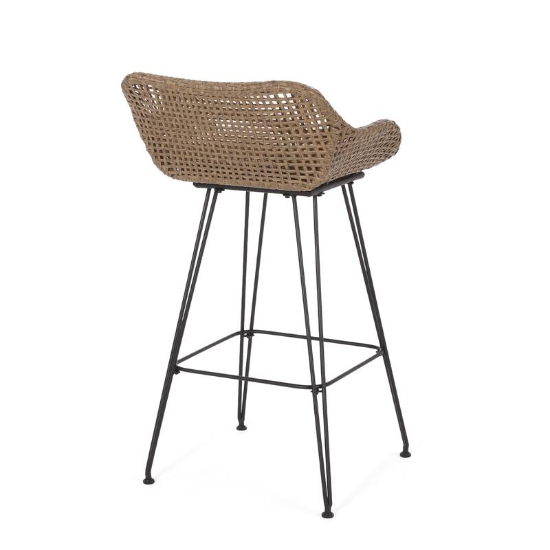 Kevin Outdoor Wicker and Iron Barstool (Set of 4) by Christopher Knight Home