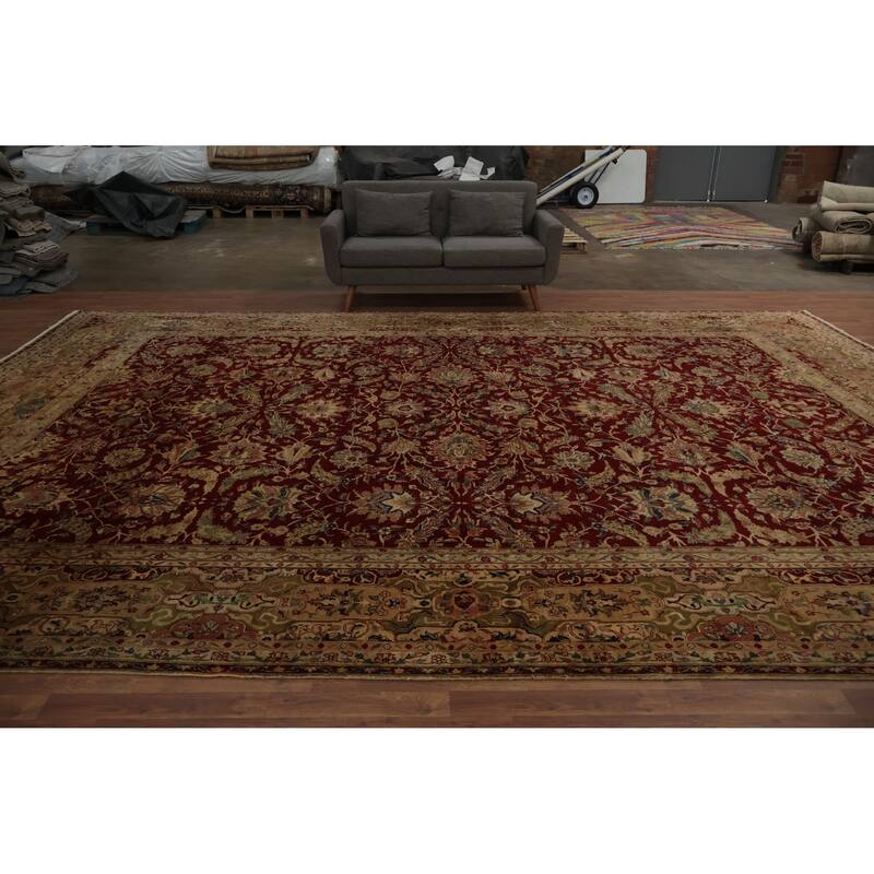 Hand Knotted Oriental 100% Wool Carpet Traditional Floral Red Agra Area Rug - 17' 1'' X 11' 10''