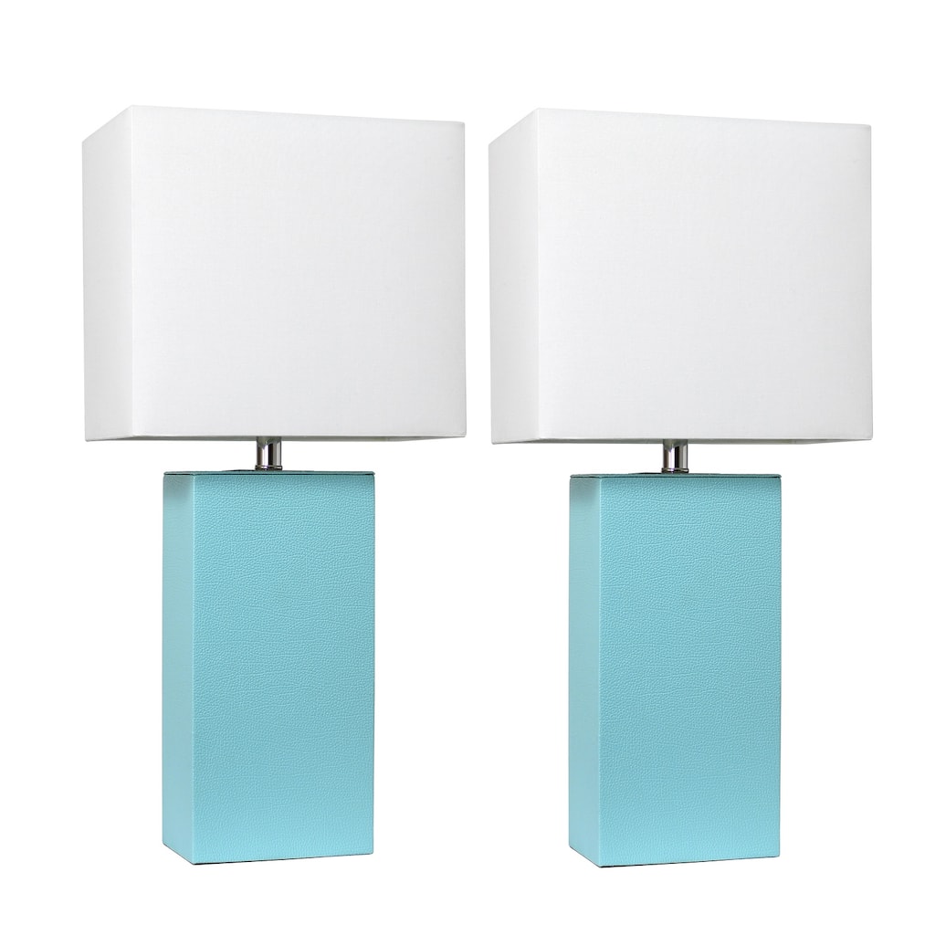 21 in. Aqua Finish Table Lamp with White Shade, Sturdy Table Lamp for Living Rooms and Bedrooms, Set of 2