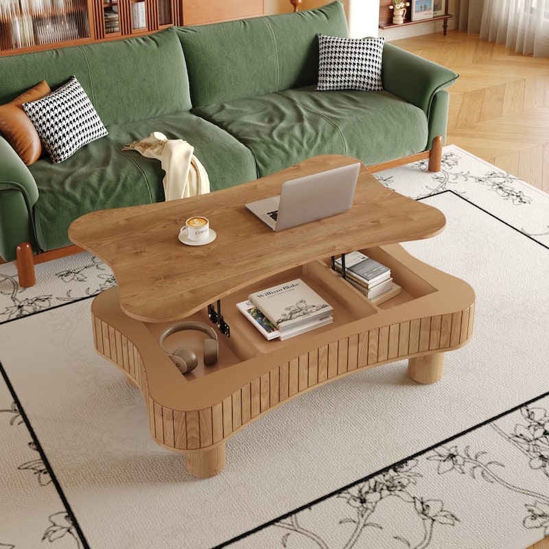42" Lift Top Coffee Table with Fluted Panel Hidden Storage