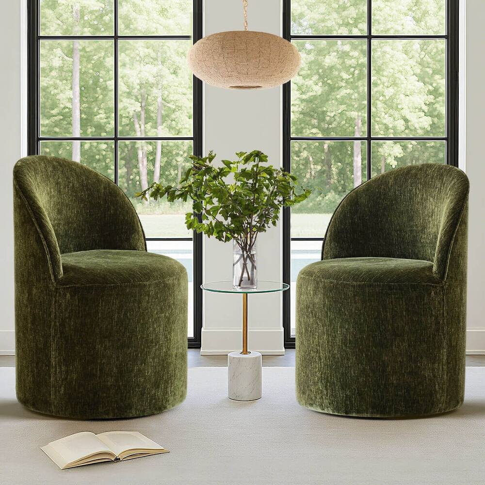 Upholstered Chenille Barrel Accent Chair with Castors
