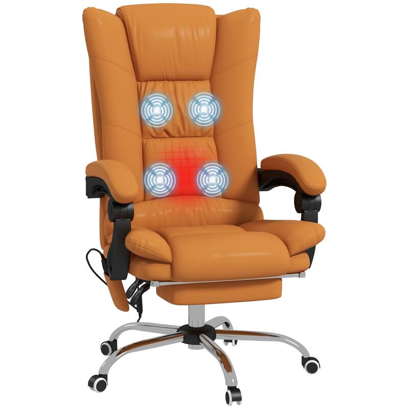 Massage Office Chair with 4 Vibration and Heating Functions, 3 Modes Recline Backrest and Footrest, for Home Office - Brown