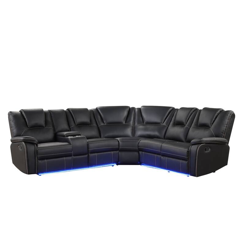 Modern Faux Leather Manual Reclining with LED Light Strip with 2 Cup Holders