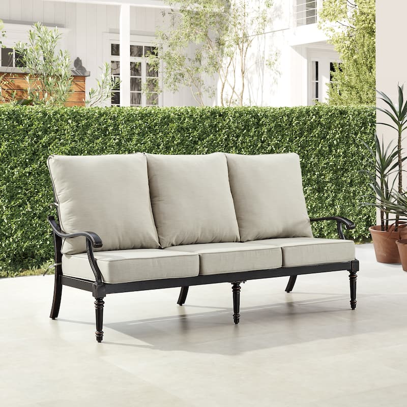 Black Aluminum Deep Seating Deep Seating Sofa with Cushions - Light Grey