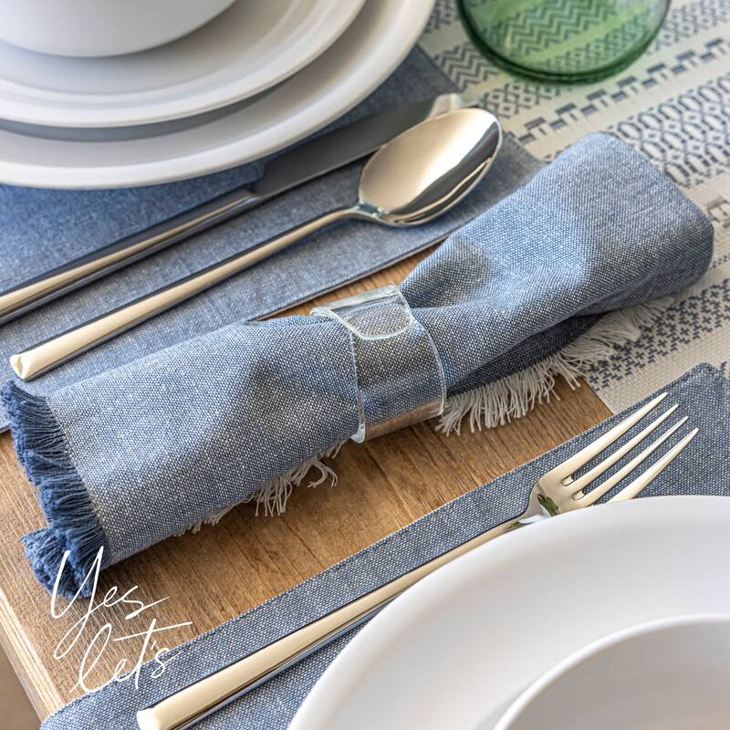 over&back Woven Frayed Chambray Cotton Cloth Napkins - Machine Washable - Set of 4