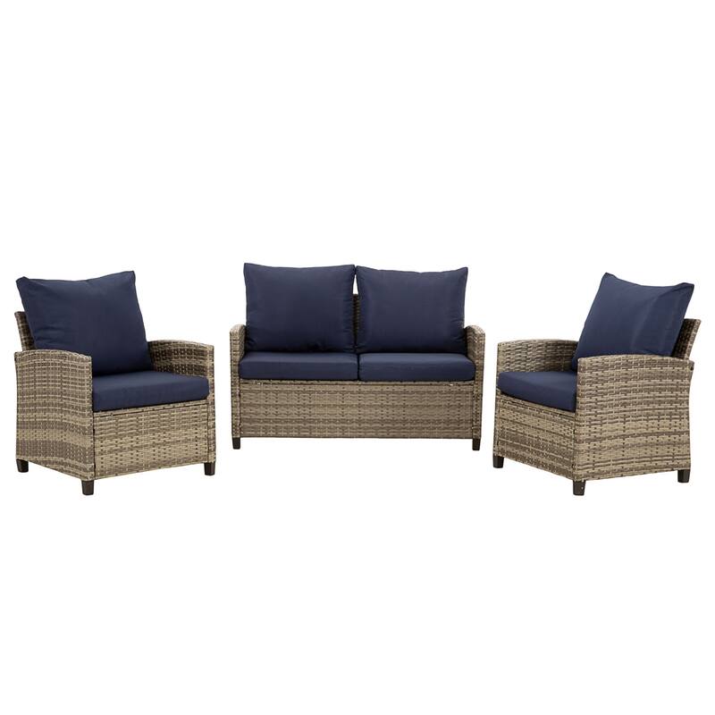 4-Piece Outdoor Wicker Patio Seating Sofa, 1 Love-seat and 2 Single Sofa